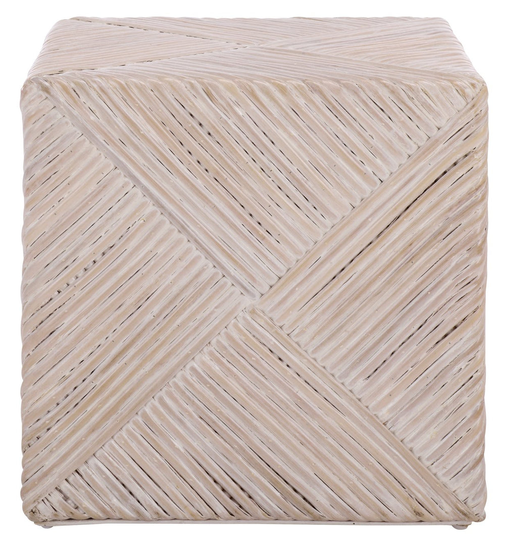 Wynrose Handwoven Split Rattan Ottoman — Coastal-Boho Accent Seat & Footrest With Wood Frame