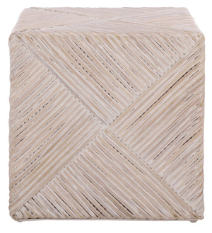 Wynrose Handwoven Split Rattan Ottoman — Coastal-Boho Accent Seat & Footrest With Wood Frame
