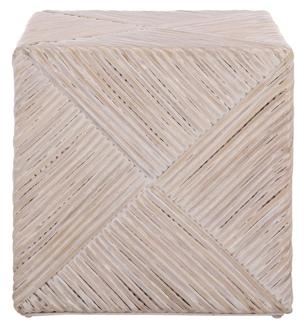 Wynrose Handwoven Split Rattan Ottoman — Coastal-Boho Accent Seat & Footrest With Wood Frame