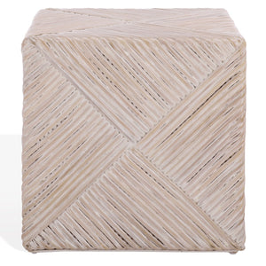 Wynrose Handwoven Split Rattan Ottoman — Coastal-Boho Accent Seat & Footrest With Wood Frame
