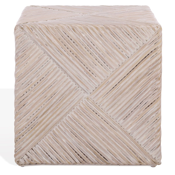 Wynrose Handwoven Split Rattan Ottoman — Coastal-Boho Accent Seat & Footrest With Wood Frame