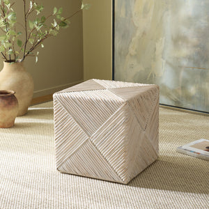 Wynrose Handwoven Split Rattan Ottoman — Coastal-Boho Accent Seat & Footrest With Wood Frame