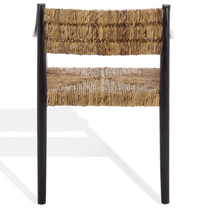 Kona Woven Abaca Dining Chair With Matte Wood Frame, Ergonomic Support, Coastal Modern Accent Seat