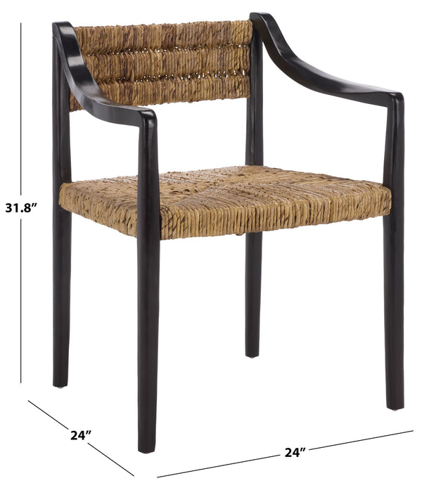 Kona Woven Abaca Dining Chair With Matte Wood Frame, Ergonomic Support, Coastal Modern Accent Seat