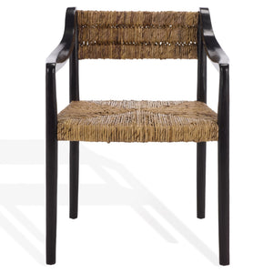 Kona Woven Abaca Dining Chair With Matte Wood Frame, Ergonomic Support, Coastal Modern Accent Seat