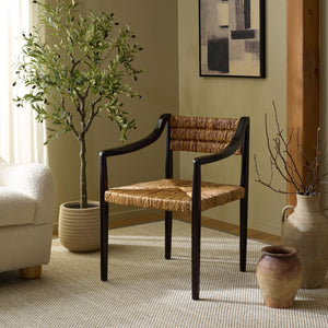 Kona Woven Abaca Dining Chair With Matte Wood Frame, Ergonomic Support, Coastal Modern Accent Seat