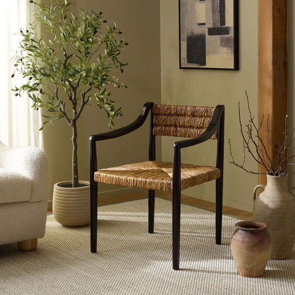 Kona Woven Abaca Dining Chair With Matte Wood Frame, Ergonomic Support, Coastal Modern Accent Seat