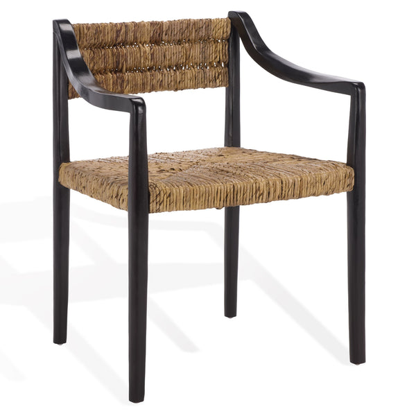 Kona Woven Abaca Dining Chair With Matte Wood Frame, Ergonomic Support, Coastal Modern Accent Seat
