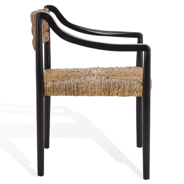 Kona Woven Abaca Dining Chair With Matte Wood Frame, Ergonomic Support, Coastal Modern Accent Seat