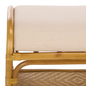 Flanders Rattan Pole Bench With Bamboo Weave Upholstered Seat — Coastal-Boho Accent For Entryway