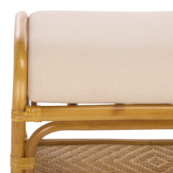 Flanders Rattan Pole Bench With Bamboo Weave Upholstered Seat — Coastal-Boho Accent For Entryway