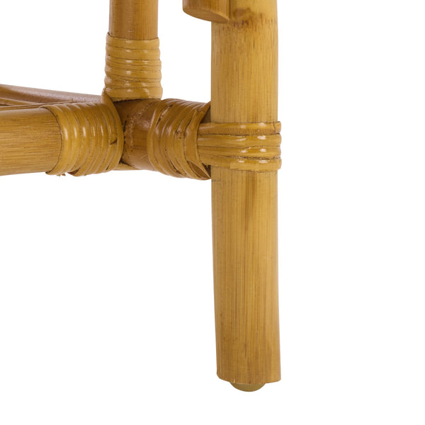 Flanders Rattan Pole Bench With Bamboo Weave Upholstered Seat — Coastal-Boho Accent For Entryway