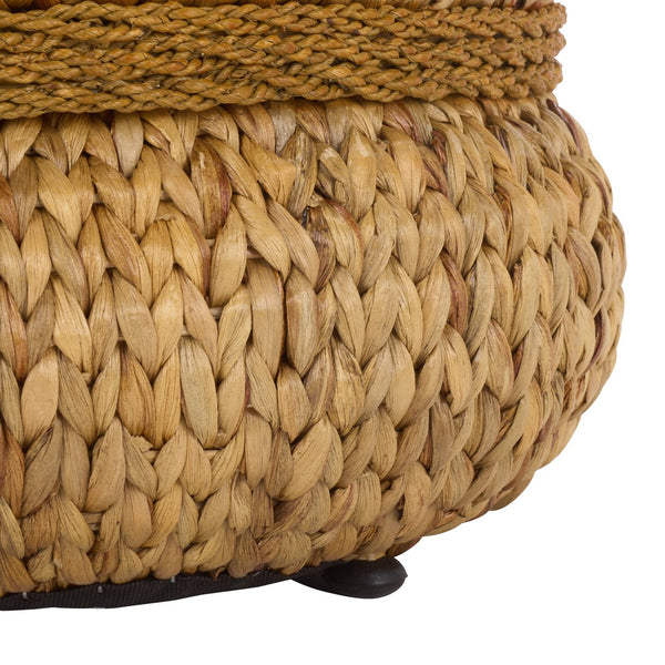 Olwynn Water Hyacinth Ottoman — Handwoven Seagrass Accent Stool With Metal Frame, Coastal Boho Flair
