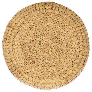 Olwynn Water Hyacinth Ottoman — Handwoven Seagrass Accent Stool With Metal Frame, Coastal Boho Flair