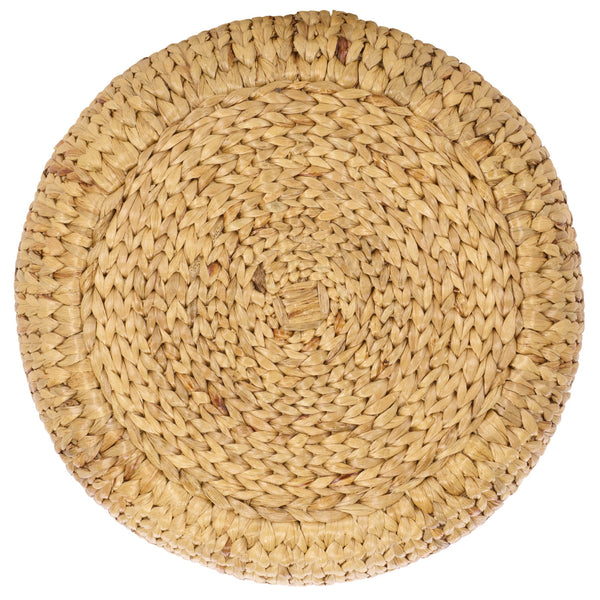 Olwynn Water Hyacinth Ottoman — Handwoven Seagrass Accent Stool With Metal Frame, Coastal Boho Flair