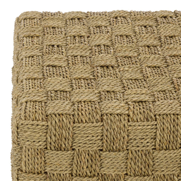 Norabelle Woven Seagrass Square Ottoman With Solid Wood Frame—Coastal Boho Accent Seat & Footrest