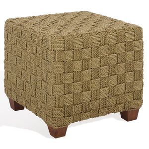 Norabelle Woven Seagrass Square Ottoman With Solid Wood Frame—Coastal Boho Accent Seat & Footrest