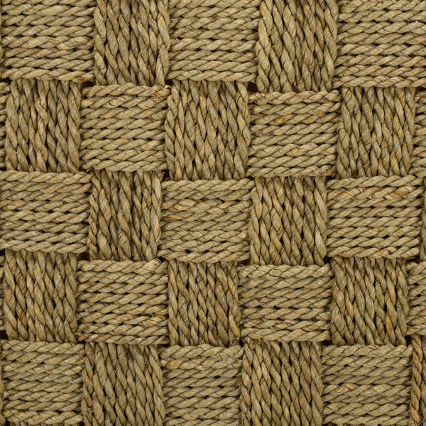 Norabelle Woven Seagrass Square Ottoman With Solid Wood Frame—Coastal Boho Accent Seat & Footrest