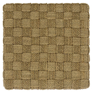 Norabelle Woven Seagrass Square Ottoman With Solid Wood Frame—Coastal Boho Accent Seat & Footrest