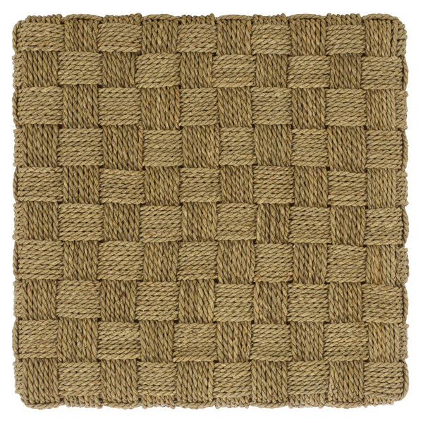 Norabelle Woven Seagrass Square Ottoman With Solid Wood Frame—Coastal Boho Accent Seat & Footrest
