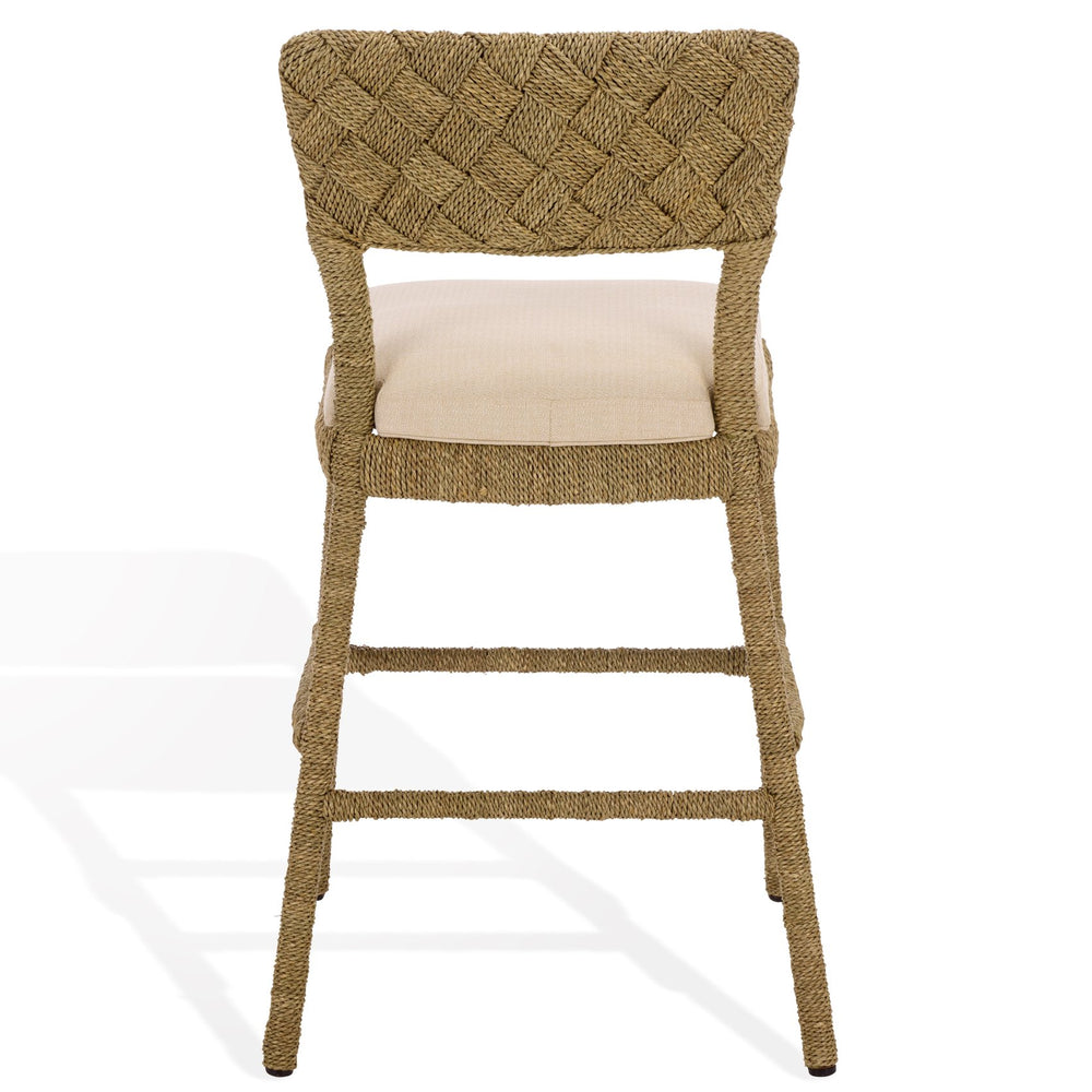 Rosemarie Woven Seagrass Counter Stool With Padded Contour Seat, Metal Frame, Coastal Modern Charm