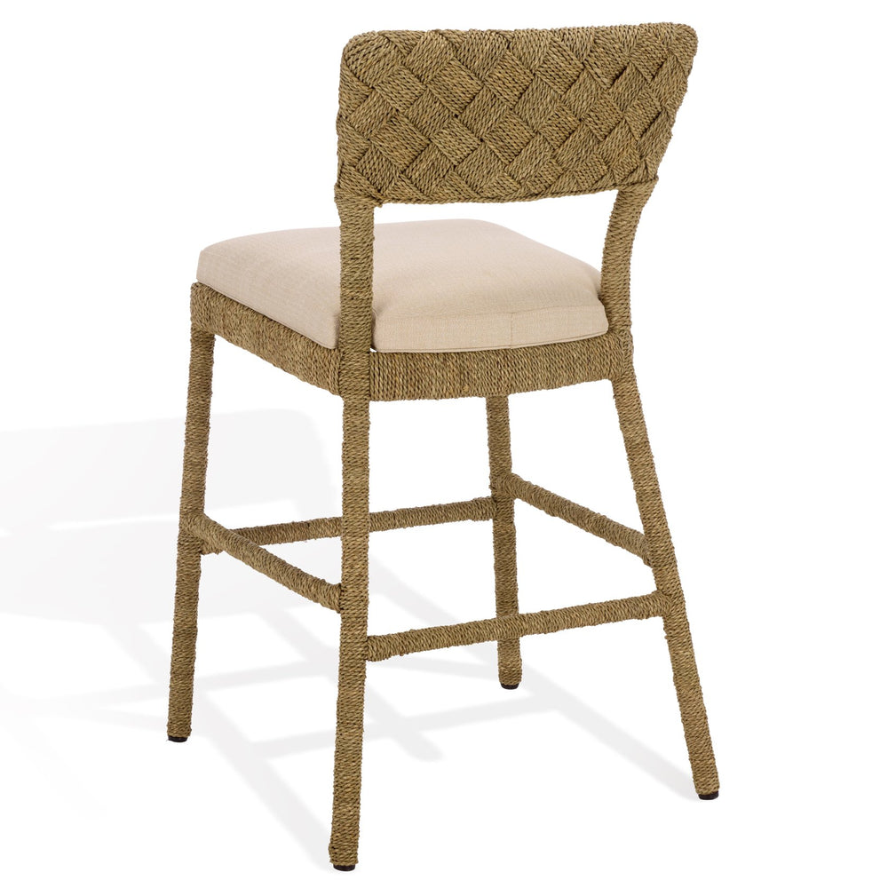 Rosemarie Woven Seagrass Counter Stool With Padded Contour Seat, Metal Frame, Coastal Modern Charm