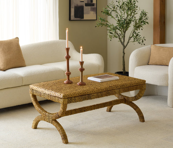 Larysa Handcrafted Abaca & Water Hyacinth Coffee Table — Rustic Modern Texture, Durable Wood Core