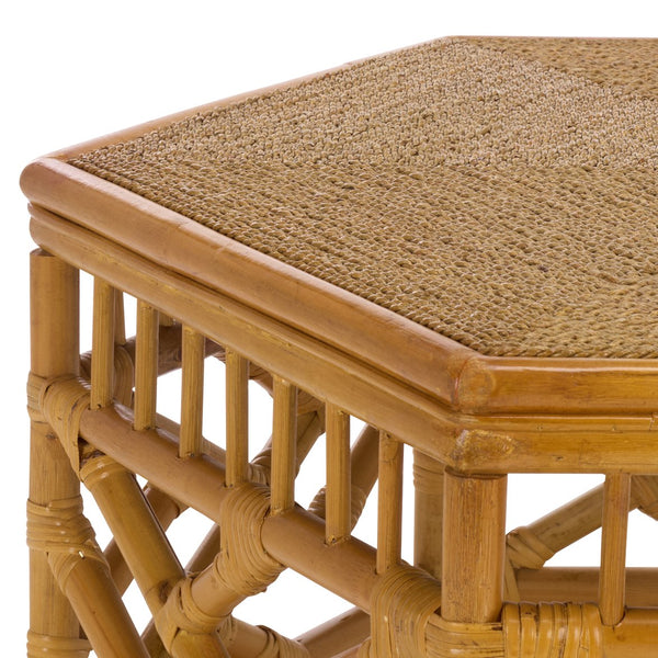Frederica Rattan Pole And Seagrass Coffee Table — Handwoven Coastal-Boho Centerpiece, 33.8" Square, Lightweight Durable