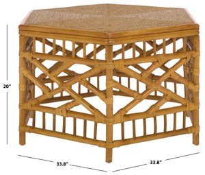Frederica Rattan Pole And Seagrass Coffee Table — Handwoven Coastal-Boho Centerpiece, 33.8" Square, Lightweight Durable