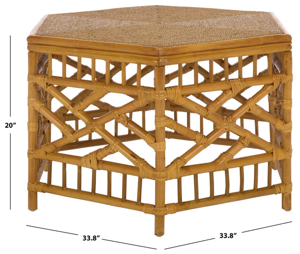 Frederica Rattan Pole And Seagrass Coffee Table — Handwoven Coastal-Boho Centerpiece, 33.8" Square, Lightweight Durable