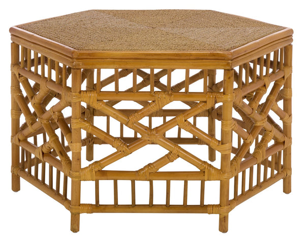 Frederica Rattan Pole And Seagrass Coffee Table — Handwoven Coastal-Boho Centerpiece, 33.8" Square, Lightweight Durable