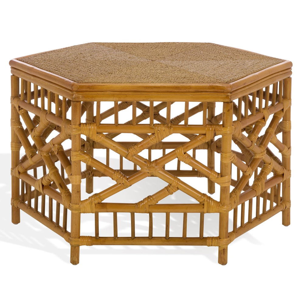 Frederica Rattan Pole And Seagrass Coffee Table — Handwoven Coastal-Boho Centerpiece, 33.8" Square, Lightweight Durable