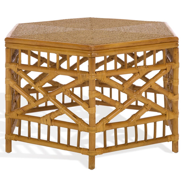 Frederica Rattan Pole And Seagrass Coffee Table — Handwoven Coastal-Boho Centerpiece, 33.8" Square, Lightweight Durable