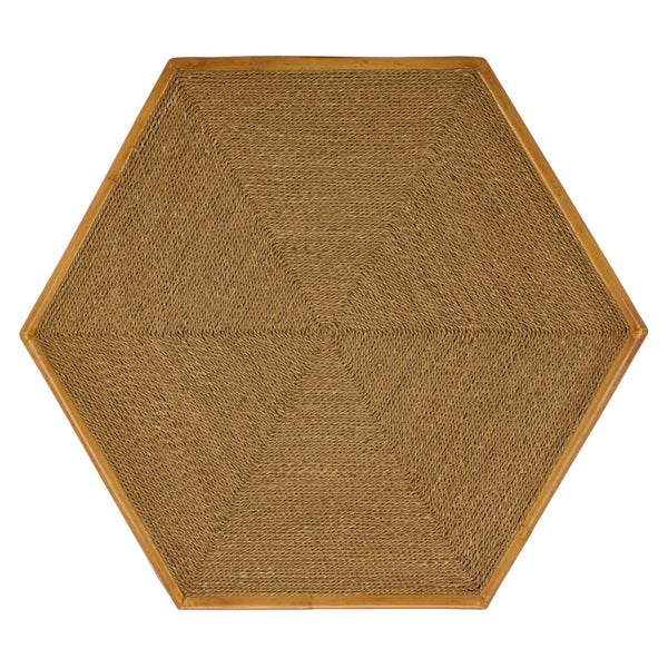 Frederica Rattan Pole And Seagrass Coffee Table — Handwoven Coastal-Boho Centerpiece, 33.8" Square, Lightweight Durable