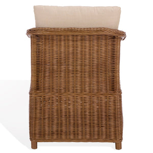 Nikolina Rattan Accent Chair With Supportive Foam Cushion — Lightweight, Textured Coastal Boho Seating
