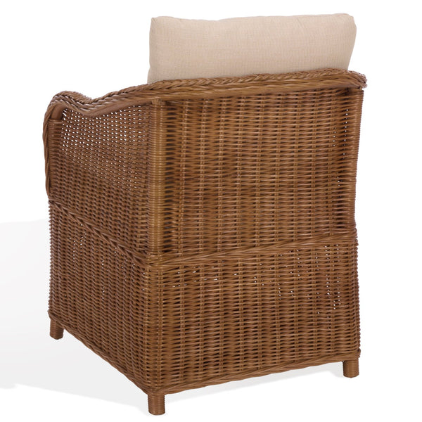 Nikolina Rattan Accent Chair With Supportive Foam Cushion — Lightweight, Textured Coastal Boho Seating