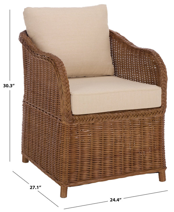 Nikolina Rattan Accent Chair With Supportive Foam Cushion — Lightweight, Textured Coastal Boho Seating