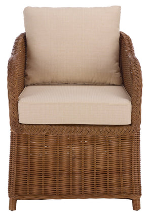 Nikolina Rattan Accent Chair With Supportive Foam Cushion — Lightweight, Textured Coastal Boho Seating
