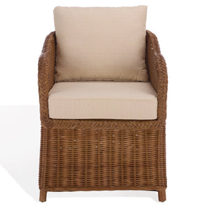Nikolina Rattan Accent Chair With Supportive Foam Cushion — Lightweight, Textured Coastal Boho Seating