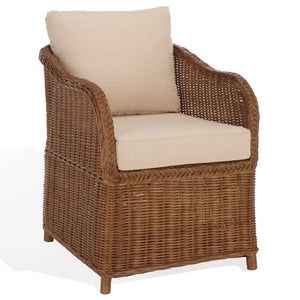 Nikolina Rattan Accent Chair With Supportive Foam Cushion — Lightweight, Textured Coastal Boho Seating