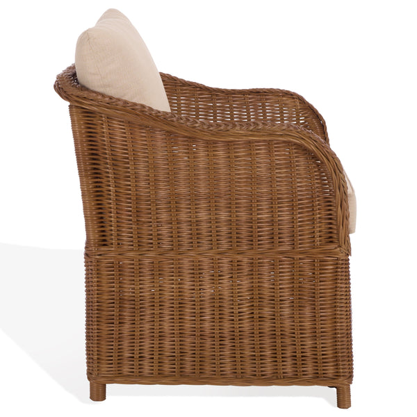 Nikolina Rattan Accent Chair With Supportive Foam Cushion — Lightweight, Textured Coastal Boho Seating