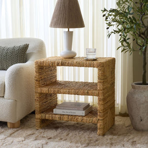 Safavieh Fowler Abaca Fiber Two Shelf Accent Table Natural Woven Boho Coastal Decor CWK2039A