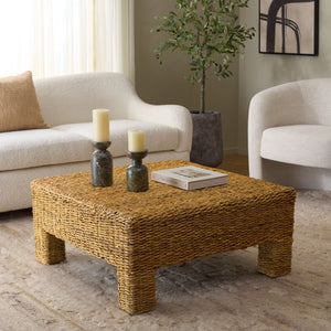 Safavieh Donovan Abaca Fiber Square Coffee Table Artisan Woven Natural Low Profile Living Room CWK2040A