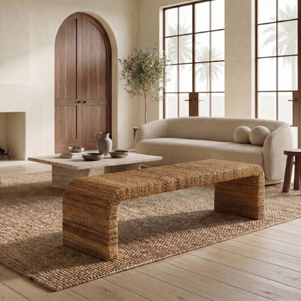 Safavieh Akina Handwoven Abaca Fiber Bench Solid Wood Frame Organic Coastal Entryway Accent CWK2041A