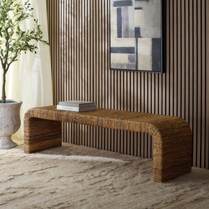 Safavieh Akina Handwoven Abaca Fiber Bench Solid Wood Frame Organic Coastal Entryway Accent CWK2041A