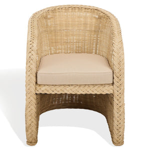 Safavieh Macintosh Woven Rattan Accent Chair Bohemian Coastal Airy Frame with Foam Cushion CWK2043A