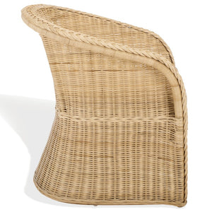 Safavieh Macintosh Woven Rattan Accent Chair Bohemian Coastal Airy Frame with Foam Cushion CWK2043A