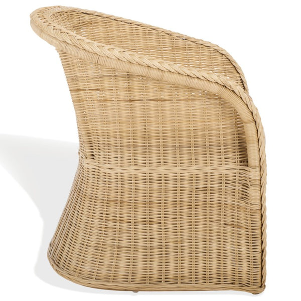 Safavieh Macintosh Woven Rattan Accent Chair Bohemian Coastal Airy Frame with Foam Cushion CWK2043A