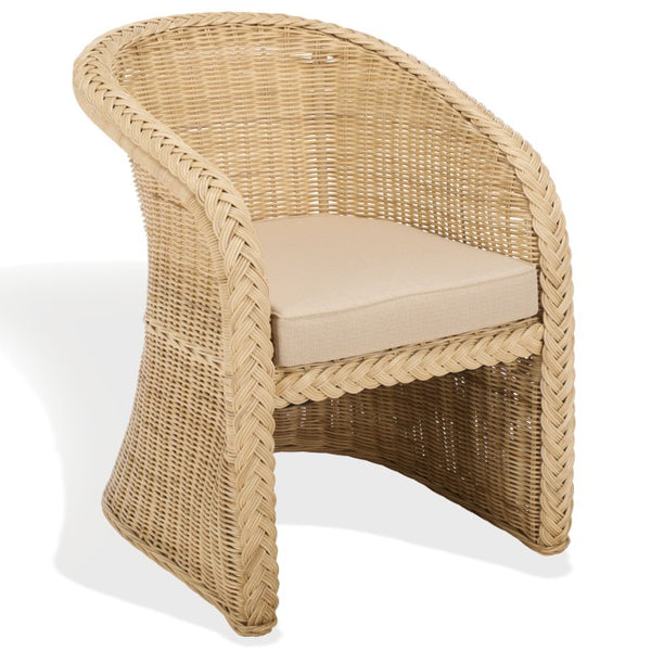 Safavieh Macintosh Woven Rattan Accent Chair Bohemian Coastal Airy Frame with Foam Cushion CWK2043A