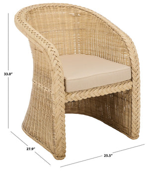 Safavieh Macintosh Woven Rattan Accent Chair Bohemian Coastal Airy Frame with Foam Cushion CWK2043A